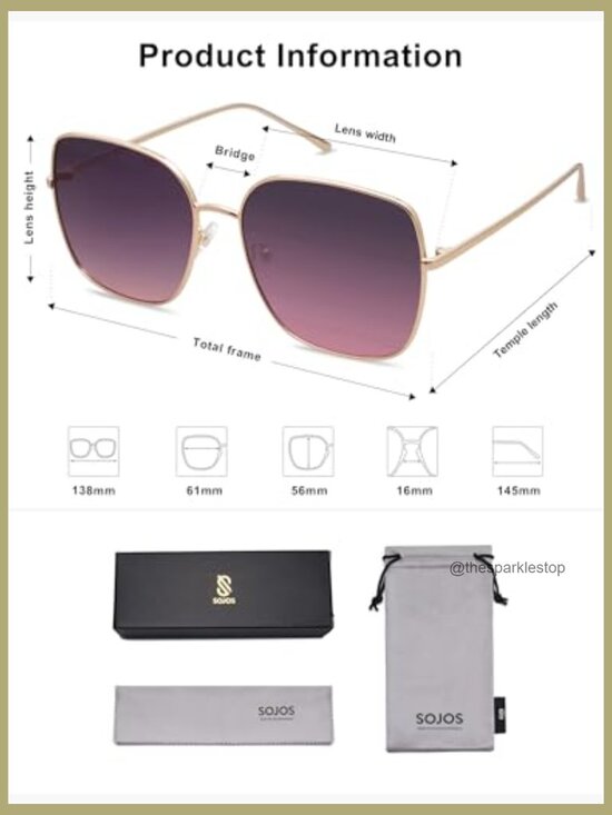 Metal Frame Oversized Square Sunglasses UV400 Protection Retro Style main image 7